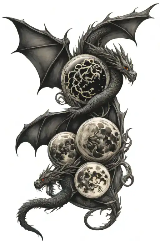 Moon Phases With Dragon Intertwined