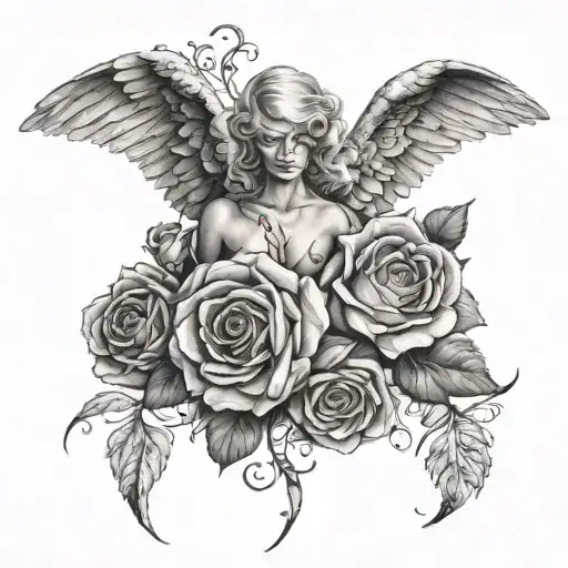 Fallen Angel With Open Handles And Roses