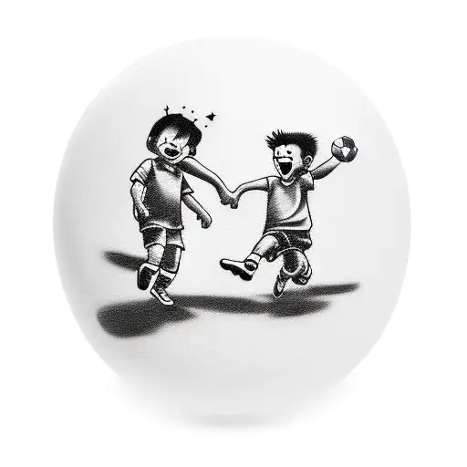 Parents On Each Side Of A Little Boy Holding His Hands While He Kicking A Soccer Ball