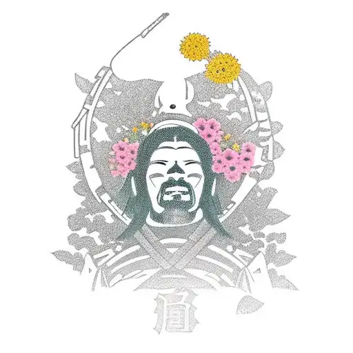 One Samurai In A Flower Field Durning Sunset With The Name Ximena Underneath It All