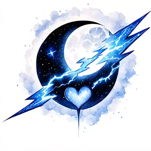 Lightnig Bolt With Moon And Heart
