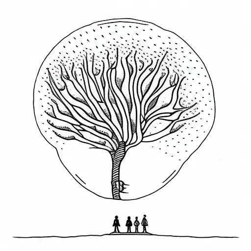 A Minimalist Tattoo Of A Yoshua Tree With A Silhouette Of A Family Sitting Under It