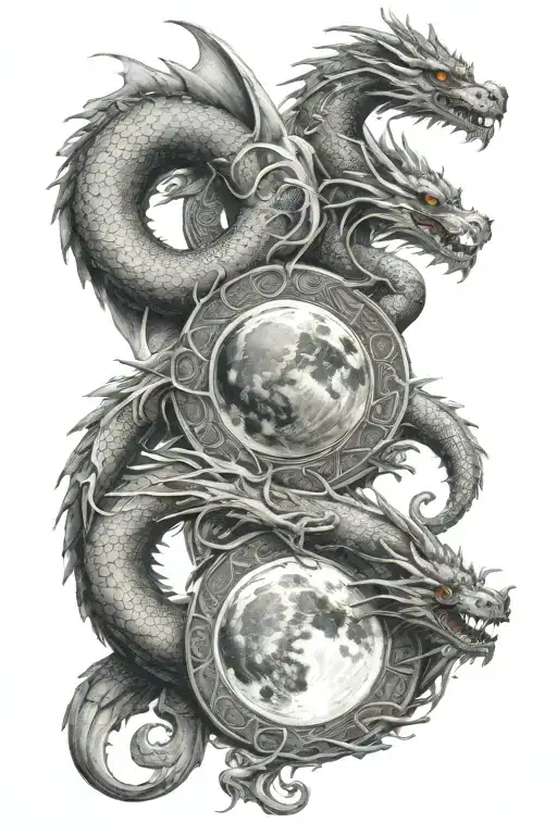 Moon Phases With A Eastern Dragon Intertwined