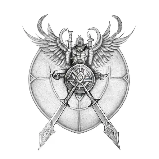 A Kight In Armor With Sword And Shield With Magic Runes