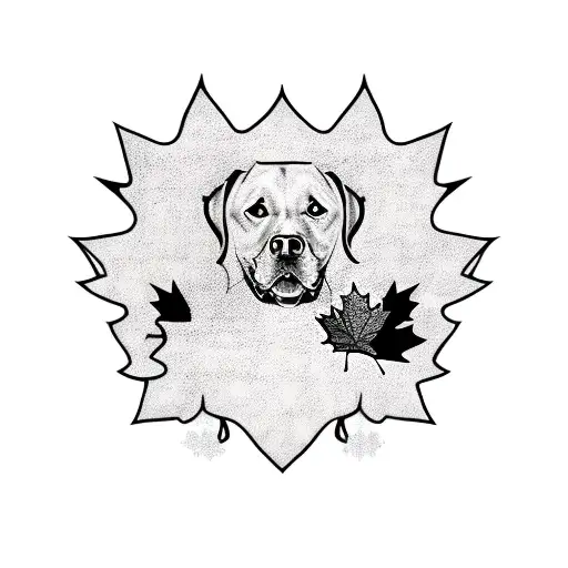 Portrait Of A Black Labrador Retriever Wearing A Hockey Jersey With A Maple Leaf Emblem