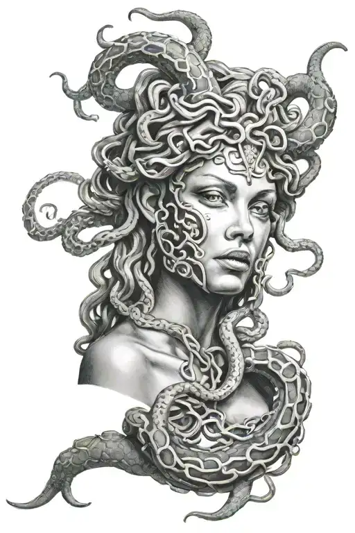 Medusa Holding Mask Split In Half
