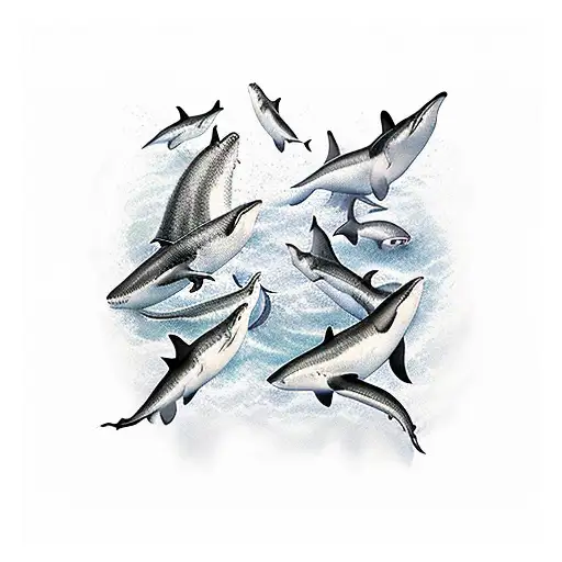 Women Floating On The Water Infested With Sharks