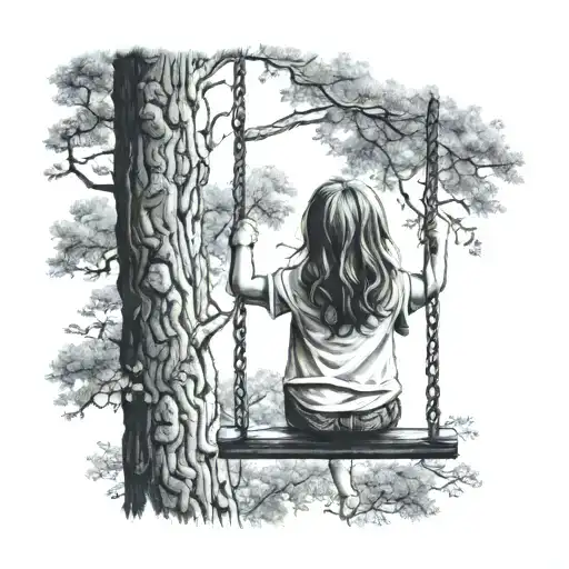 Little Girl Seen From Behind On A Tree-decor Swing