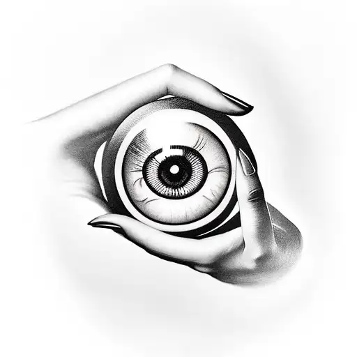 A Hand Holding A Eyeball With A Reflection Of A Beautiful Woman Black And White