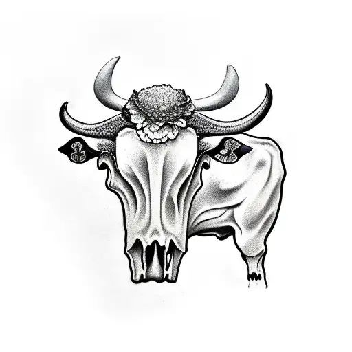 Texas Bluebonnets Field Cow Skull