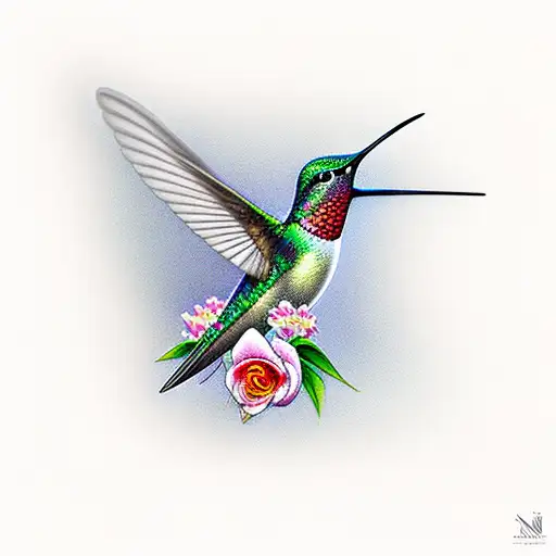 Hummingbird With Flowers