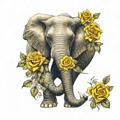 Elephant With Yellow Roses
