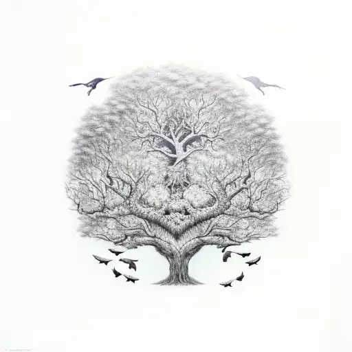 Williw Tree With Ravens And Hearts
