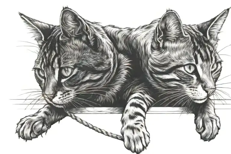 Two Cats Sitting On A Line