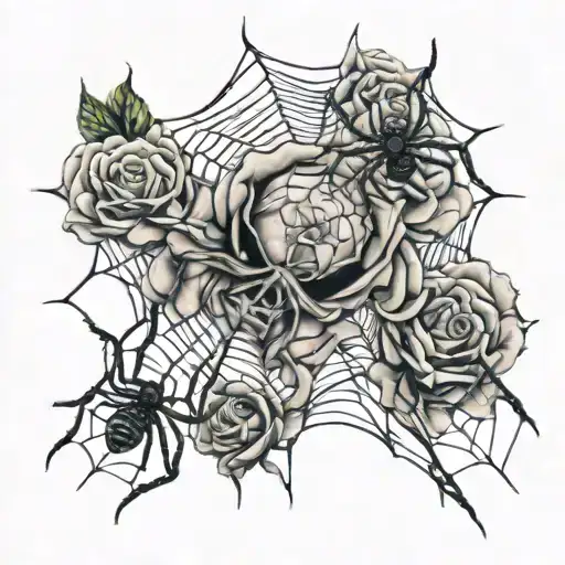 Roses Spider Webs And Spider Crawling