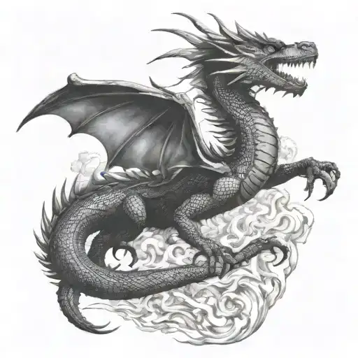 Black Dragon Breathing Fire Breathing Dragon Emerging