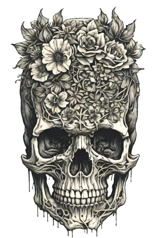 Flowers Growing Out Of A Decaying Skull Symetrical More Flowers