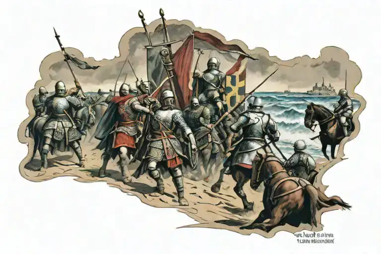 William The Conqueror And His Norman Army Landing On The Beach Of England