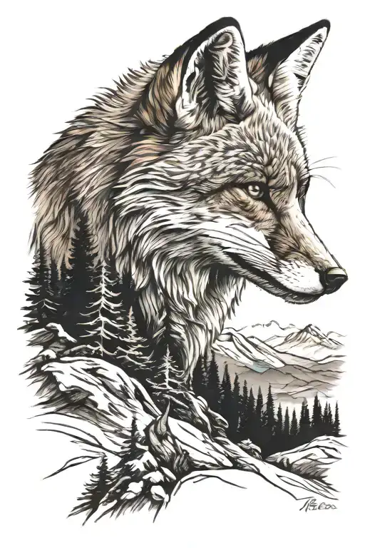 Fox On A Mountain Landscape