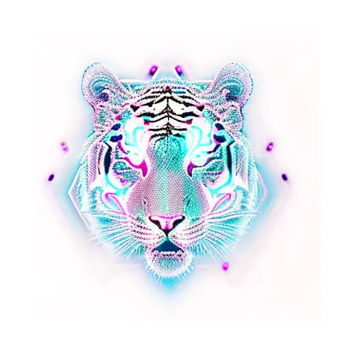 A Cybernetic Tiger With Neon Lights And Circuitry Patterns