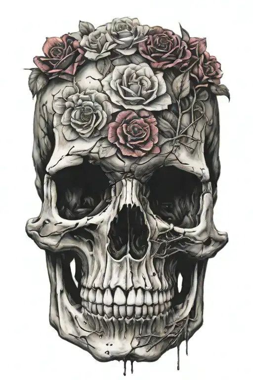 Flowers Growing Out Of A Decaying Skull Symetrical