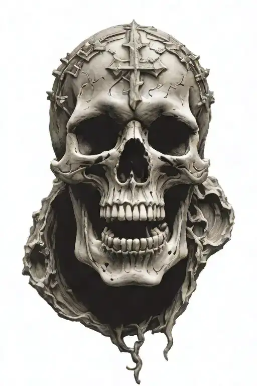 Skull With Crosses Carved On It