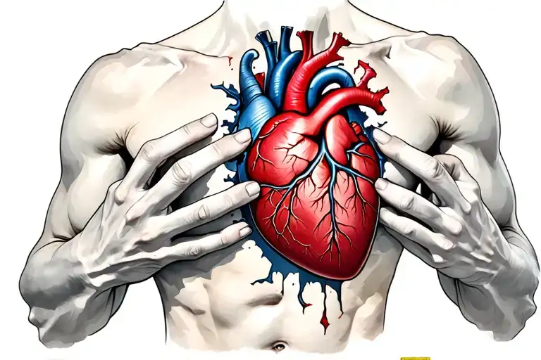 Demon Hands Holding Ripped Open Chest With Exposed Anatomical Heart