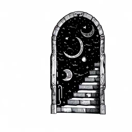 A Doorway With The Moon And Stars