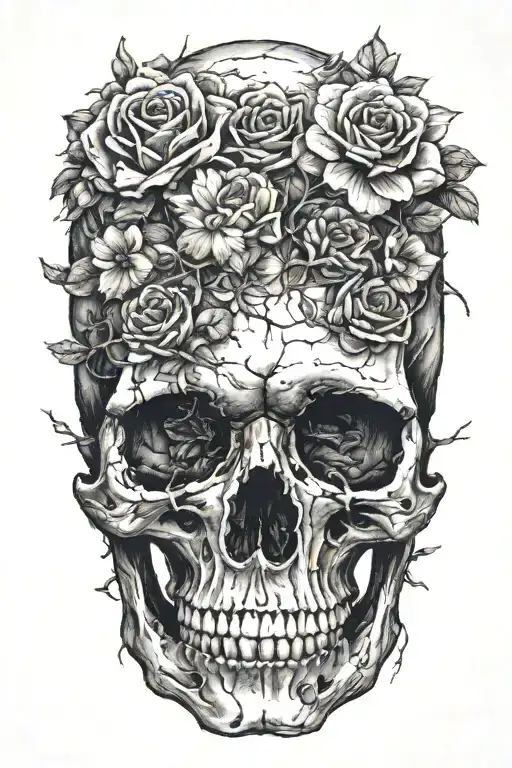 Flowers Growing Out Of A Decaying Skull Symetrical More Flowers