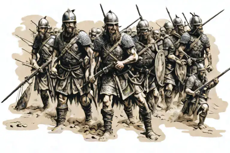 Massive Norman Army On The Beach Of England With Their Long Ships In The Background