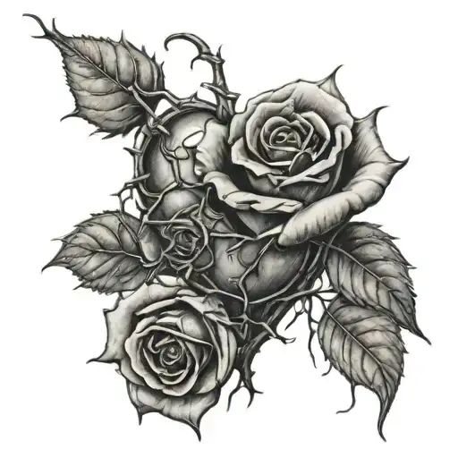 Heart Shape Thorns With A Rose