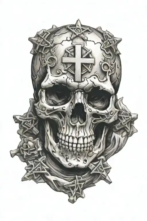 Skull With Crosses Carved On It