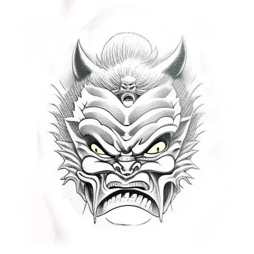 Oni Mask Cut Open By A Katana