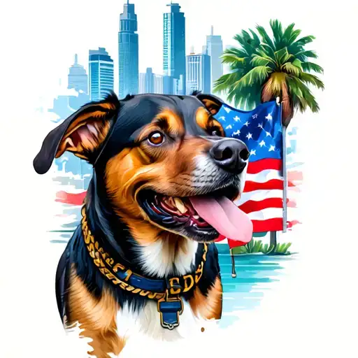 City Of Orlando And Dog And Usa Flag