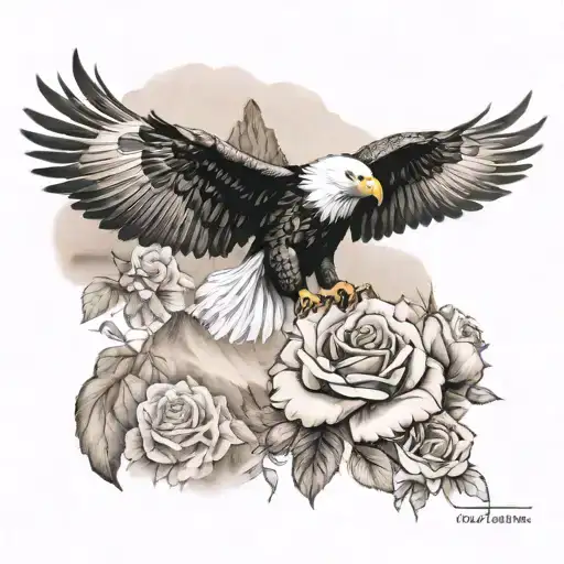 Eagle With Mountains And Roses