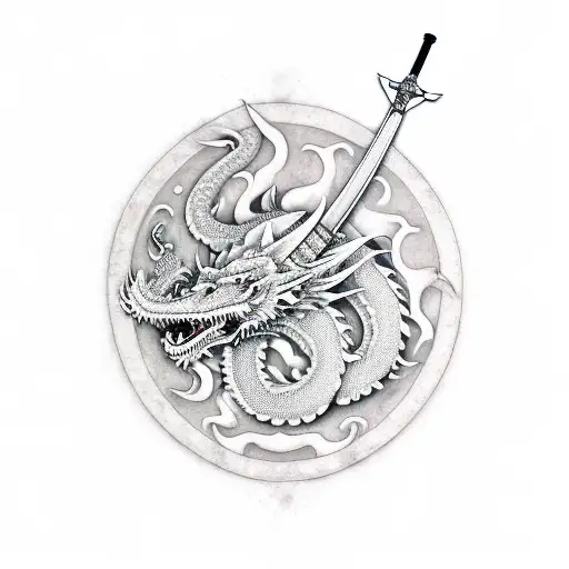 Samurai Sword With Dragon Wrapping Around The Sword