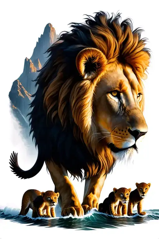 Lion With Cubs Sunset Waterfalls Mountains Cave Eagles