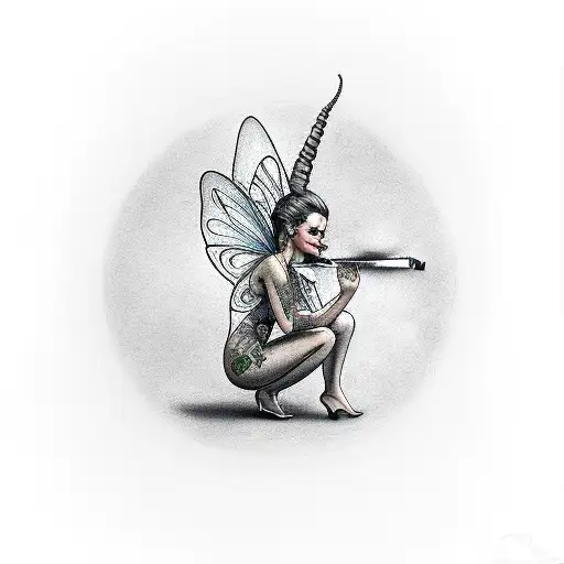 A Fairy Smoking Cigar Sitting On Musical Sheet