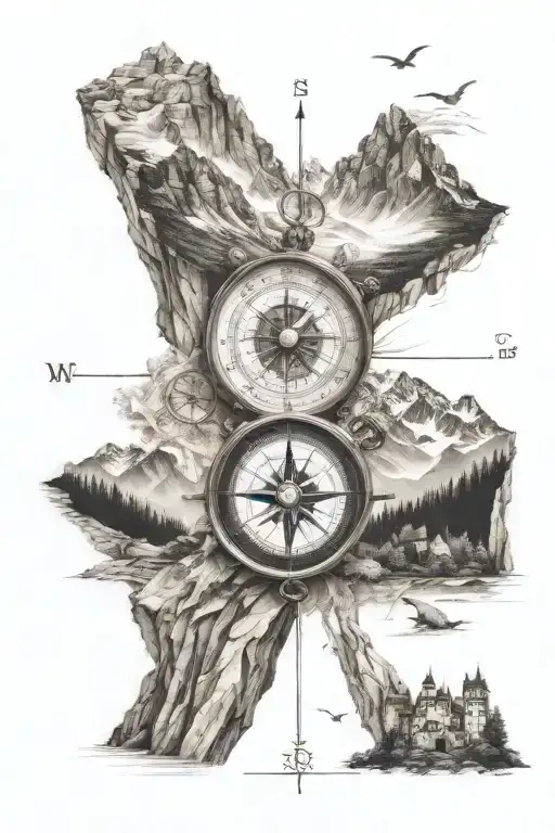 Compass Mountains With Castle In The Background