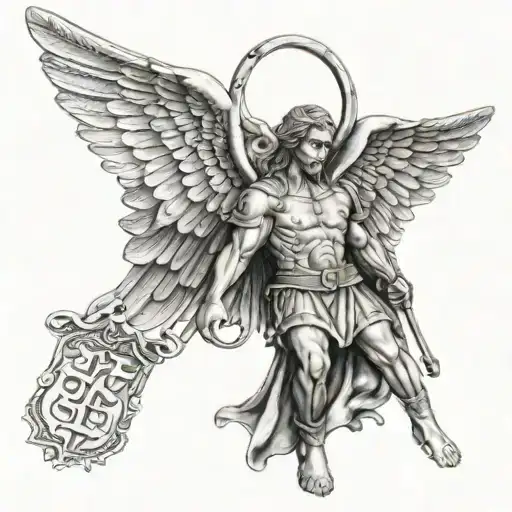 St Michael Archangel With Military Dog Tags And Hebrew Writing