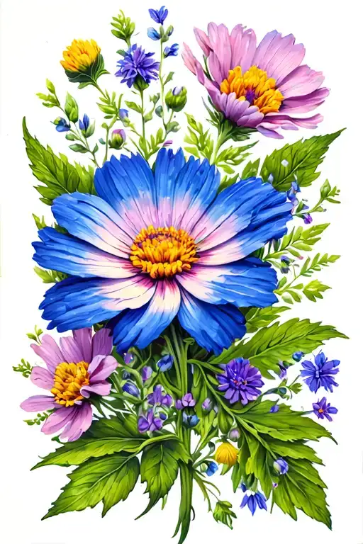 Color Realism Small Wildflower Tattoo On The Spine