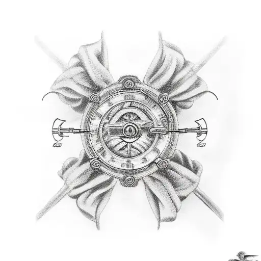 A Blackwork Tattoo Of A Vintage Car Steering Wheel With A Gangster Twist