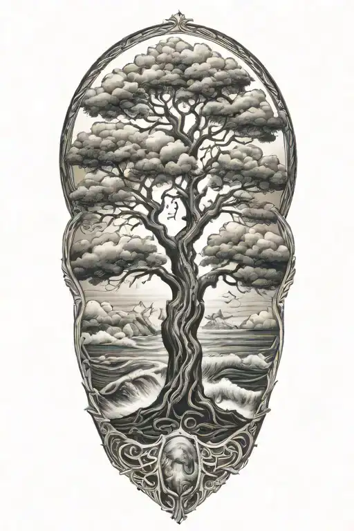 Tree Of Life Surrounded By Stormy Seas