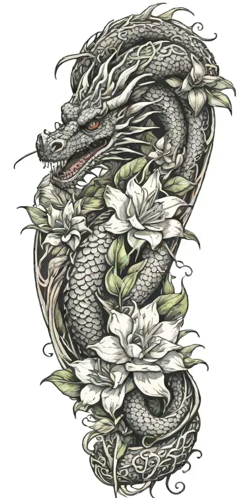 Dragon Winding With Dragonfruit Plant And Plumeria