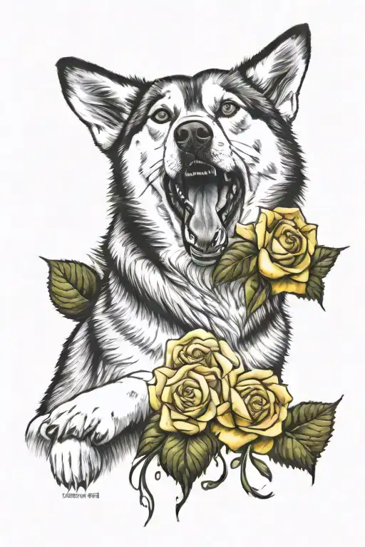 Husky Howling Yellow Rose