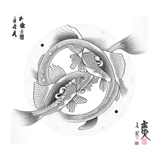 Yin And Yang Koi Fish Circling A Pai Sho Tile