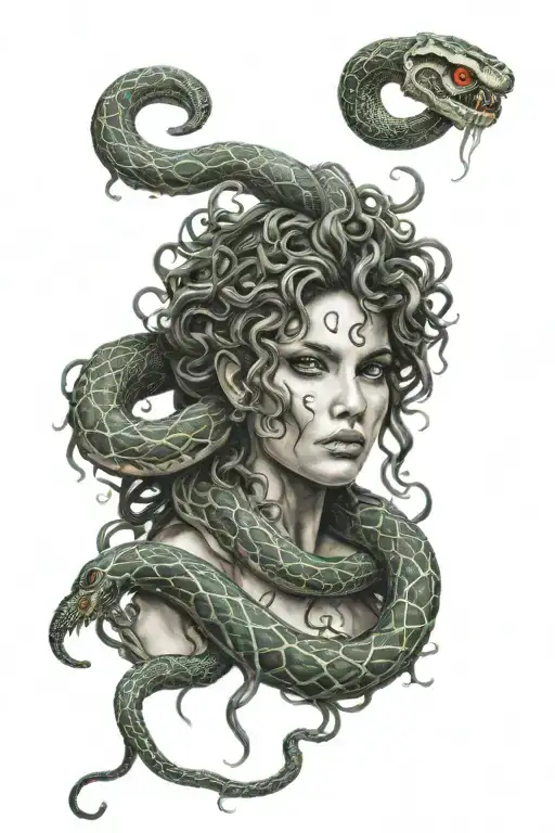 Medusa Head Holding Snake Wrapped In Hand