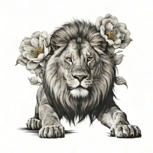 Lion With Flower Blooming