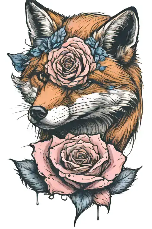 A Fox In A Black And Orange Suite Holding A Pink And Blue Rose