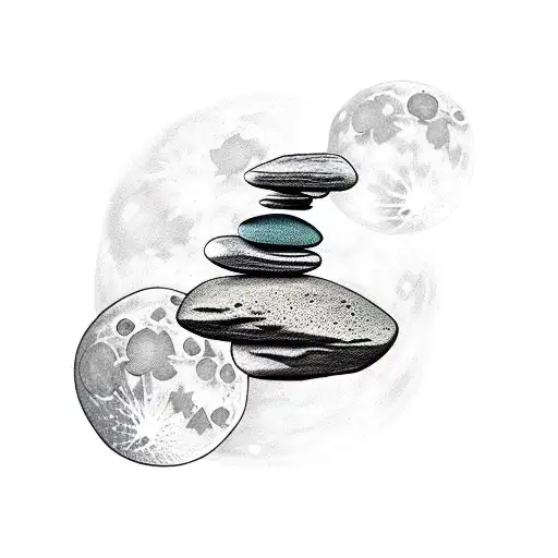 Balancing Stones In Front Of A Full Moon